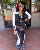 Casual Sports Patchwork Zipper Two Piece Pants Set OMY-8099