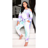 Sexy Tie Dye Lace Up Long Sleeve Jumpsuit OMY-8081