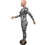 Trendy Printed Puff Sleeve Zipper Jumpsuit OMY-8082