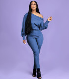 Solid Slash Neck Long Sleeve Jumpsuit OMY-8083