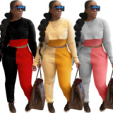 Contrast Color Sweatshirt+Cami Top+Pants 3 Piece Sets OMY-8091