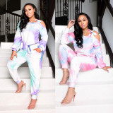 Sexy Tie Dye Lace Up Long Sleeve Jumpsuit OMY-8081