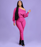 Solid Slash Neck Long Sleeve Jumpsuit OMY-8083