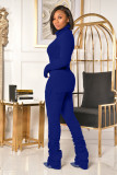 Casual Solid Turtleneck Stacked Pants 2 Piece Sets OMY-8103