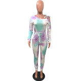 Sexy Tie Dye Lace Up Long Sleeve Jumpsuit OMY-8081