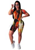 Printed Sports Casual Short Sleeve Shorts Two Piece Set OMY-8033