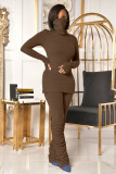 Casual Solid Turtleneck Stacked Pants 2 Piece Sets OMY-8103