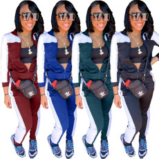 Casual Sports Patchwork Zipper Two Piece Pants Set OMY-8099