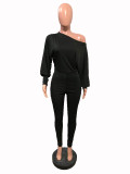 Solid Slash Neck Long Sleeve Jumpsuit OMY-8083