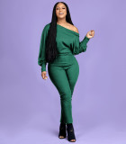 Solid Slash Neck Long Sleeve Jumpsuit OMY-8083