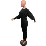 Solid Slash Neck Long Sleeve Jumpsuit OMY-8083