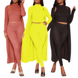 Solid Tank Top+Full Sleeve Long Cloak+Pants 3 Piece Sets SFY-206