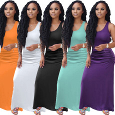 Plus Size Summer Sexy Sleeveless Solid Color Dress OMY-8034