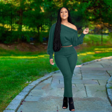 Solid Long Sleeve Two Piece Pants Set OMY-8090