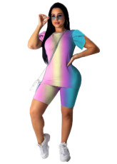 Printed Sports Casual Short Sleeve Shorts Two Piece Set OMY-8033
