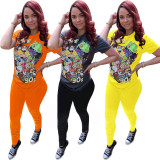 Cartoon Print Short Sleeve Trousers Suit (Remarks：Gray with black pants) OMY-8030