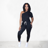 Plus Size SIngle Sleeve Top And Pants Casual Two Piece Set OMY-8058