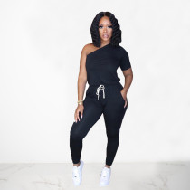 Plus Size SIngle Sleeve Top And Pants Casual Two Piece Set OMY-8058