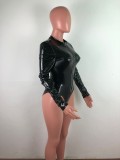 Sexy Bright PU Leather Zipper Bodysuit OSM-3313