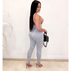 Sexy Bodysuit And Ruched Pants Suit OMY-8063