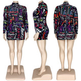 Plue Size 5XL Printed Long Sleeve Mini Dress ASL-7007