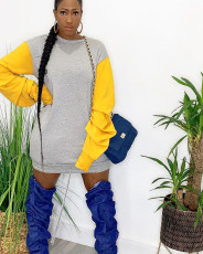 Casual Patchwork Piles Sleeve Sweatshirt Dress FNN-8567