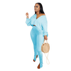 Fashion Casual Long Sleeve Top And Ruched Pants Sets  OMY-8072