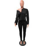 Fashion Casual Long Sleeve Top And Ruched Pants Sets  OMY-8072