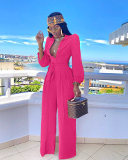 Plus Size Casual Shirt Collar Jumpsuit (With Belt) OMY-8074