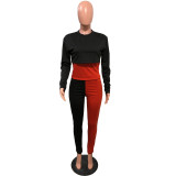 Contrast Color Sweatshirt+Cami Top+Pants 3 Piece Sets OMY-8091