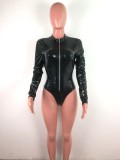 Sexy Bright PU Leather Zipper Bodysuit OSM-3313