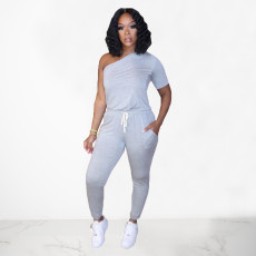 Plus Size SIngle Sleeve Top And Pants Casual Two Piece Set OMY-8058