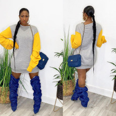 Casual Patchwork Piles Sleeve Sweatshirt Dress FNN-8567