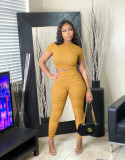 Sexy Popular Short Sleeve Ruched Pants Suit OMY-8062