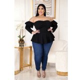 Plus Size 5XL Off Shoulder Peplum Tops ASL-7009