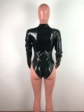 Sexy Bright PU Leather Zipper Bodysuit OSM-3313