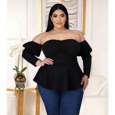 Plus Size 5XL Off Shoulder Peplum Tops ASL-7009