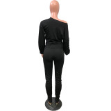 Fashion Casual Long Sleeve Top And Ruched Pants Sets  OMY-8072