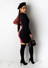 Sexy Plaid Patchwork Patchwork Ruched Mini Dress OD-8409