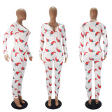 Casual Printed Long Sleeve Home Jumpsuits SHD-9462