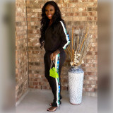 Casual Sports Splice Zipper Coat And Hem Split Trouser Two Piece Set XYF-9068