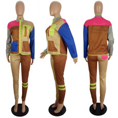 Casual Patchwork Zipper Long Sleeve 2 Piece Sets LSL-6407