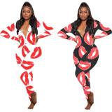 Casual Printed Long Sleeve Jumpsuits SHD-9461