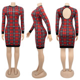 Plus Size 4XL Houndstooth Print Long Sleeve Midi Dress SFY-208