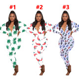 Casual Printed Long Sleeve Home Jumpsuits SHD-9462
