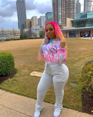 Fashion Tie-dye Sweatshirts Solid Color Trousers Two Piece Set BDF-8048