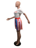 Casual Print T-shirt Striped Shorts Two Piece Set OMY-8022