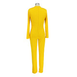 Casual Solid Front Zipper Long Sleeve Jumpsuits AIL-138
