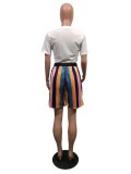 Casual Print T-shirt Striped Shorts Two Piece Set OMY-8022