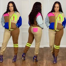 Casual Patchwork Zipper Long Sleeve 2 Piece Sets LSL-6407